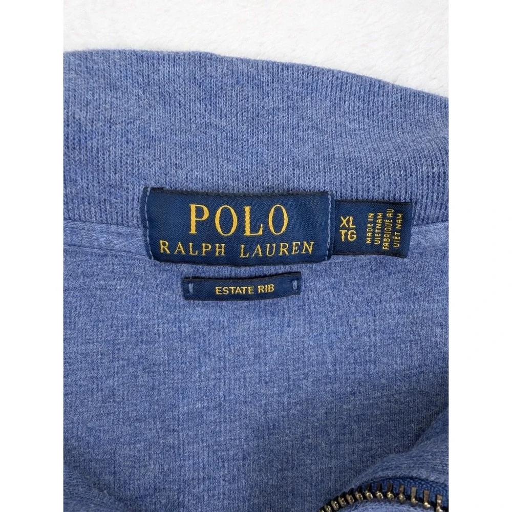 Polo Ralph Lauren Estate Rib 1/4 Zip Men XL Blue Knit Sweatshirt Preppy Dad